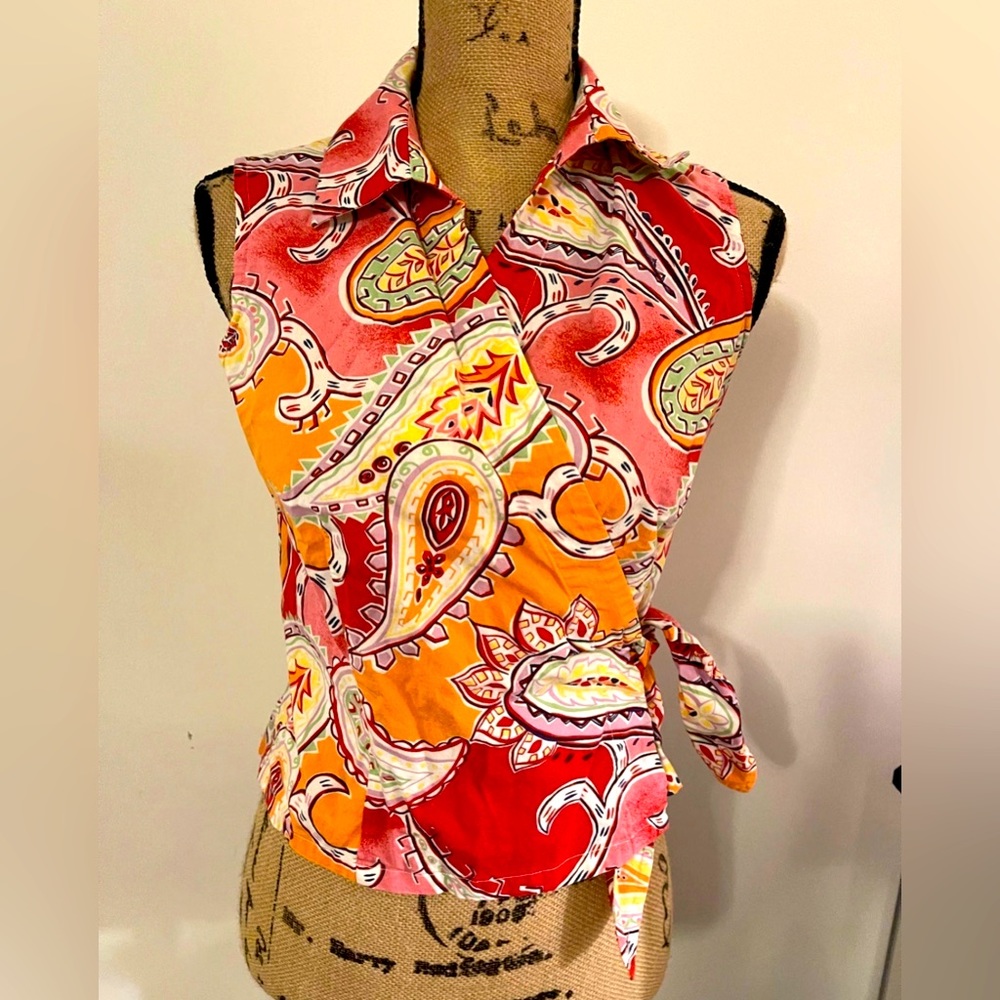 Talbots sleeveless paisley wrap top, size Small Petite